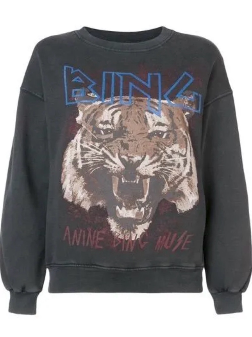 Anine Bing Charcoal Crewneck Sweater with Tiger Graphic